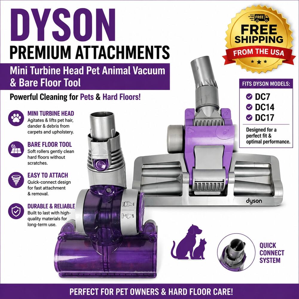Dyson DC07 DC14 DC17 Mini Turbine Head Pet Hair & Bare Floor Tool Attachments